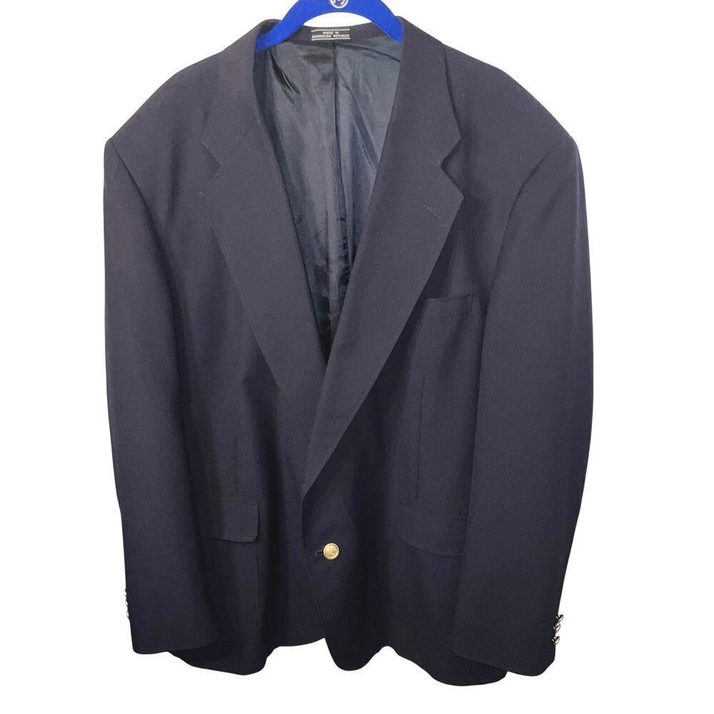 David Taylor men’s size 46L navy blue two gold‎ button front lined padded Blazer